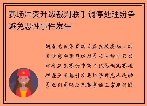赛场冲突升级裁判联手调停处理纷争避免恶性事件发生
